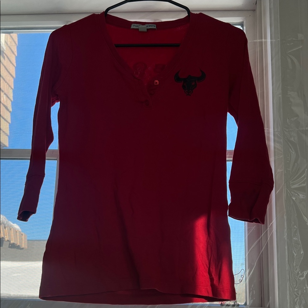Red V-Neck Women's Top